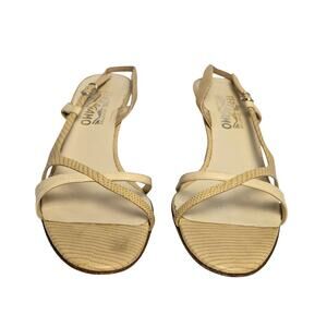 Vintage Salvatore Ferragamo Light Yellow Lizard Sandals